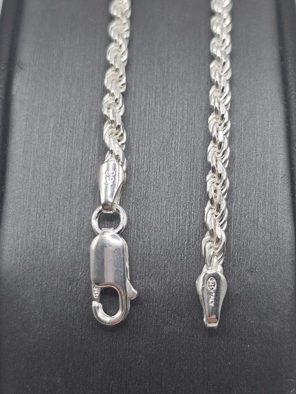 Sterling Silver 925 High Polished Diamond Cut Rope Bracelet 2.8mm 8 inches